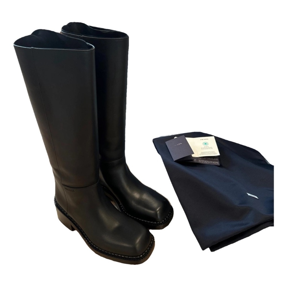 Prada black brushed calf leather boots in size EU 39